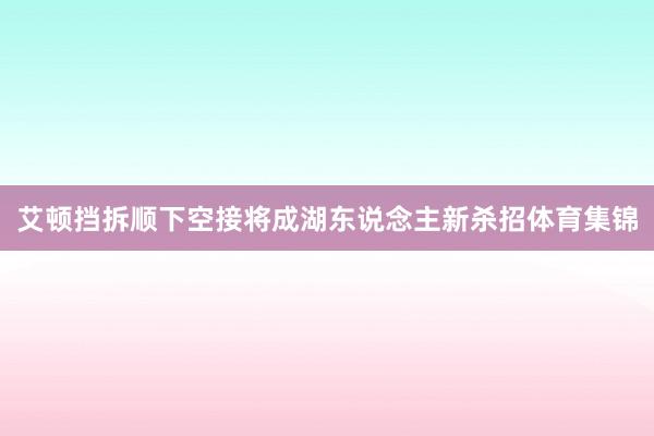 艾顿挡拆顺下空接将成湖东说念主新杀招体育集锦
