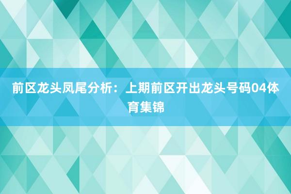 前区龙头凤尾分析：上期前区开出龙头号码04体育集锦