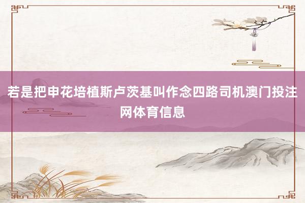若是把申花培植斯卢茨基叫作念四路司机澳门投注网体育信息